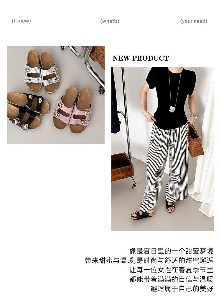 Karin Luna   Casual Style   Thick Sole Belt Buckle Slide Sandals