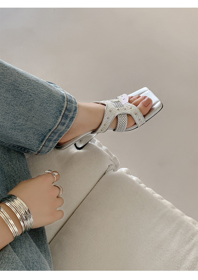 Karin Luna Fish Skin Series~ Hot-selling Square-Toe Slippers with Built-in Traffic