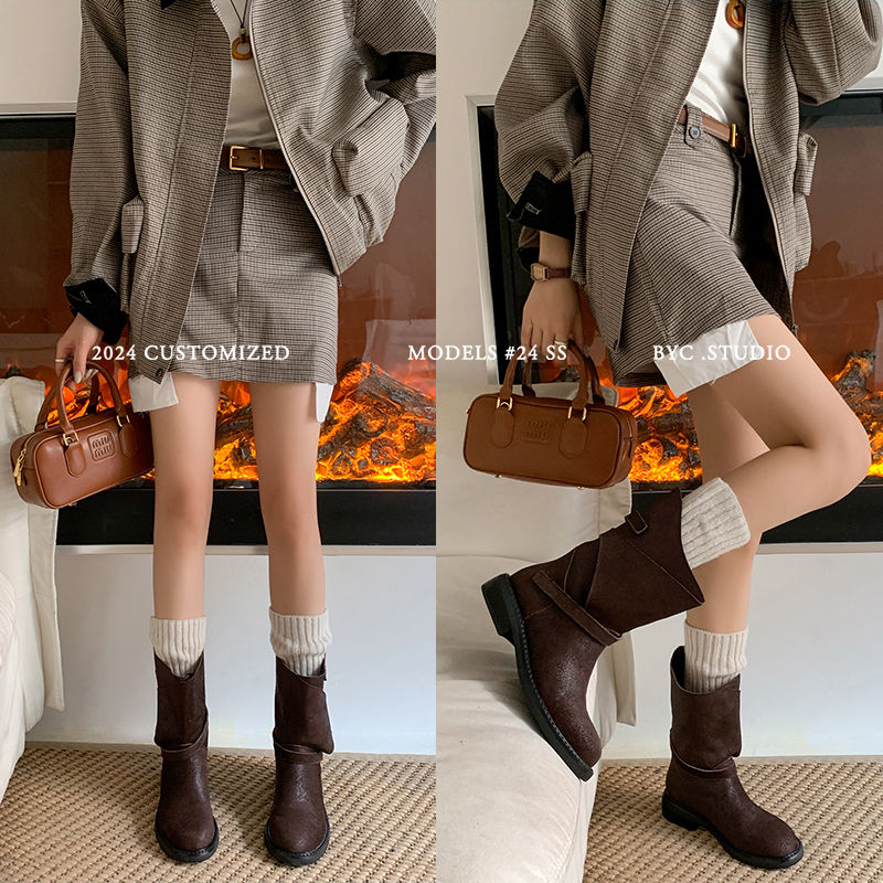 Karin Luna In Stock Spot Goods  Super textured Lazy Style Thick-Soled Ankle Boots