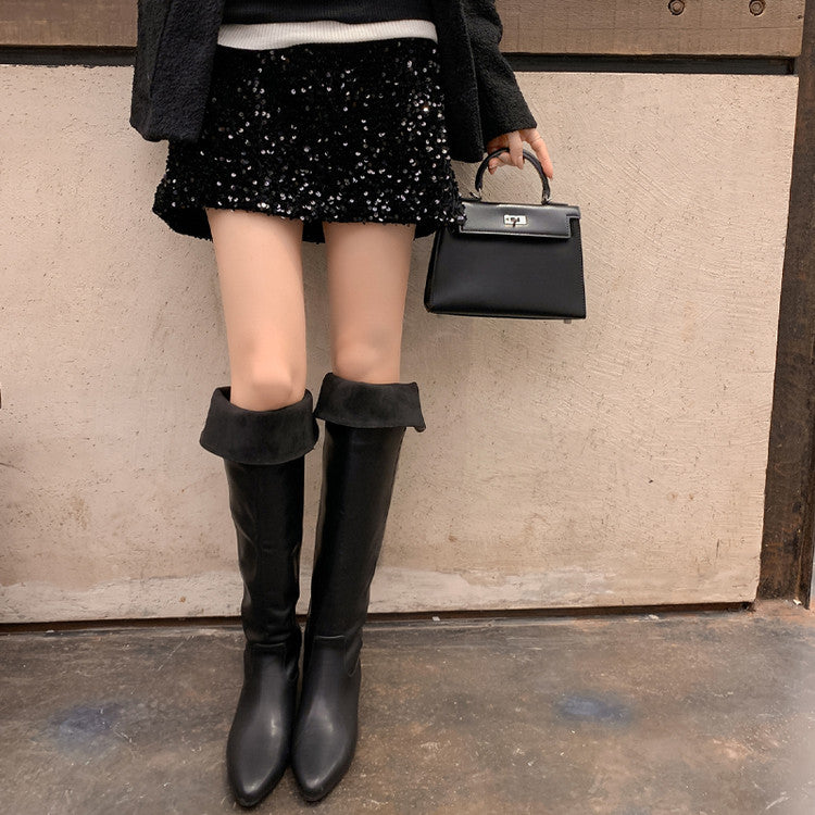 Karin Luna In Stock Spot Goods Vintage Cowhide Leather Two-Way Wear Pointed Toe Height-Increasing Long Boots