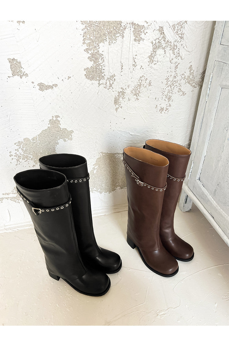 Karin Luna In Stock Spot Goods Belt Buckle Color-Washed Casual Thick-Soled Bootcut Pants Boots
