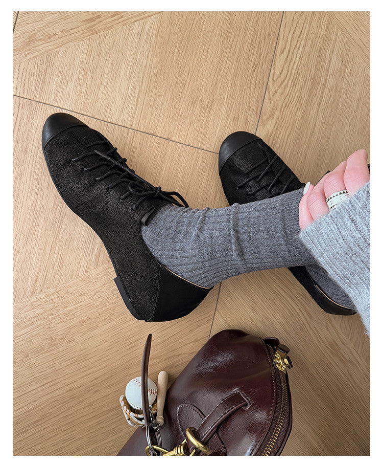 Karin Luna In Stock In Stock   Xiaohongshu Hot-Selling Lace-Up Round-Toe Deep Mouth Single Shoes