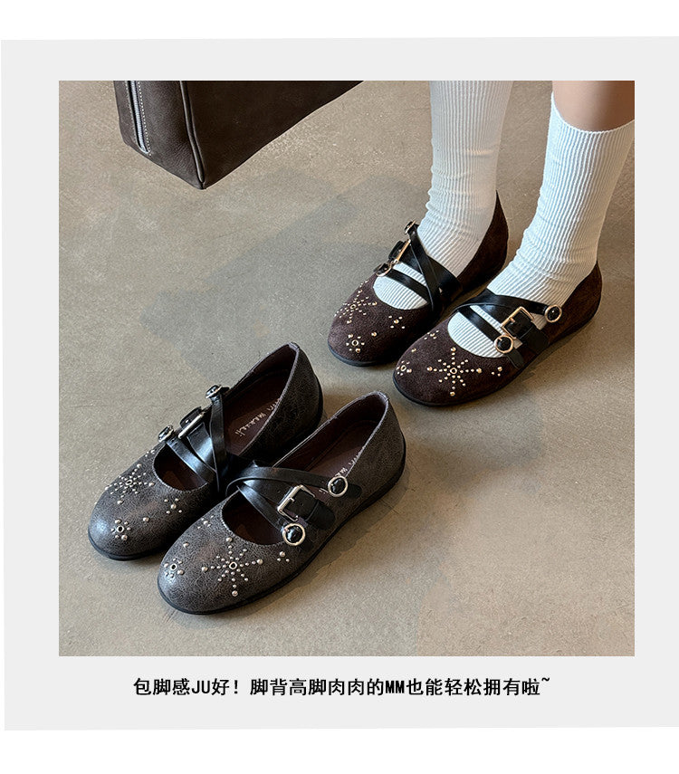 Karin Luna In Stock Spot Goods Studded Rivet Hidden Wedge Mary Jane Shoes