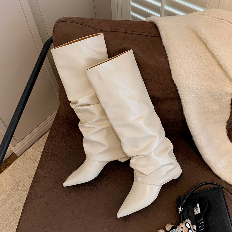 Karin Luna Elegant Style Pointed Toe Hidden Wedge Long Boots