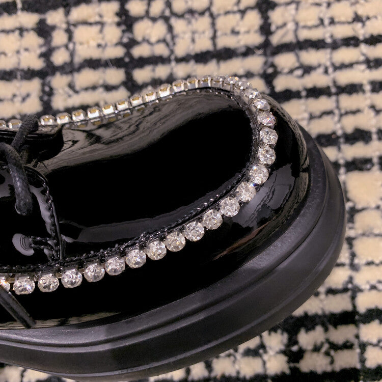 Karin Luna In Stock In Stock  Rhinestone Shoe Edge Trim Lace-up Thick Sole Loafers Best-selling in stock