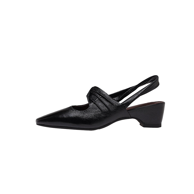 Karin Luna In Stock  Spot Goods Small Square Toe Wrinkled Chunky Heel Closed-Toe Sandals