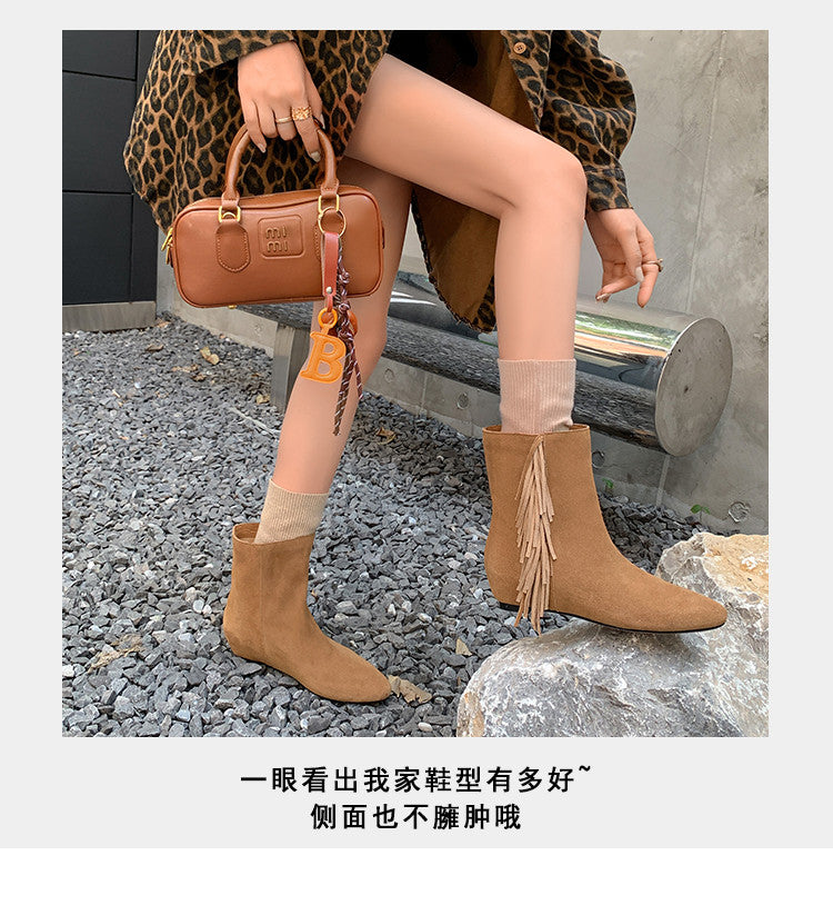 Karin Luna In Stock Spot Goods Tassel Square Toe Hidden Wedge Short Boots