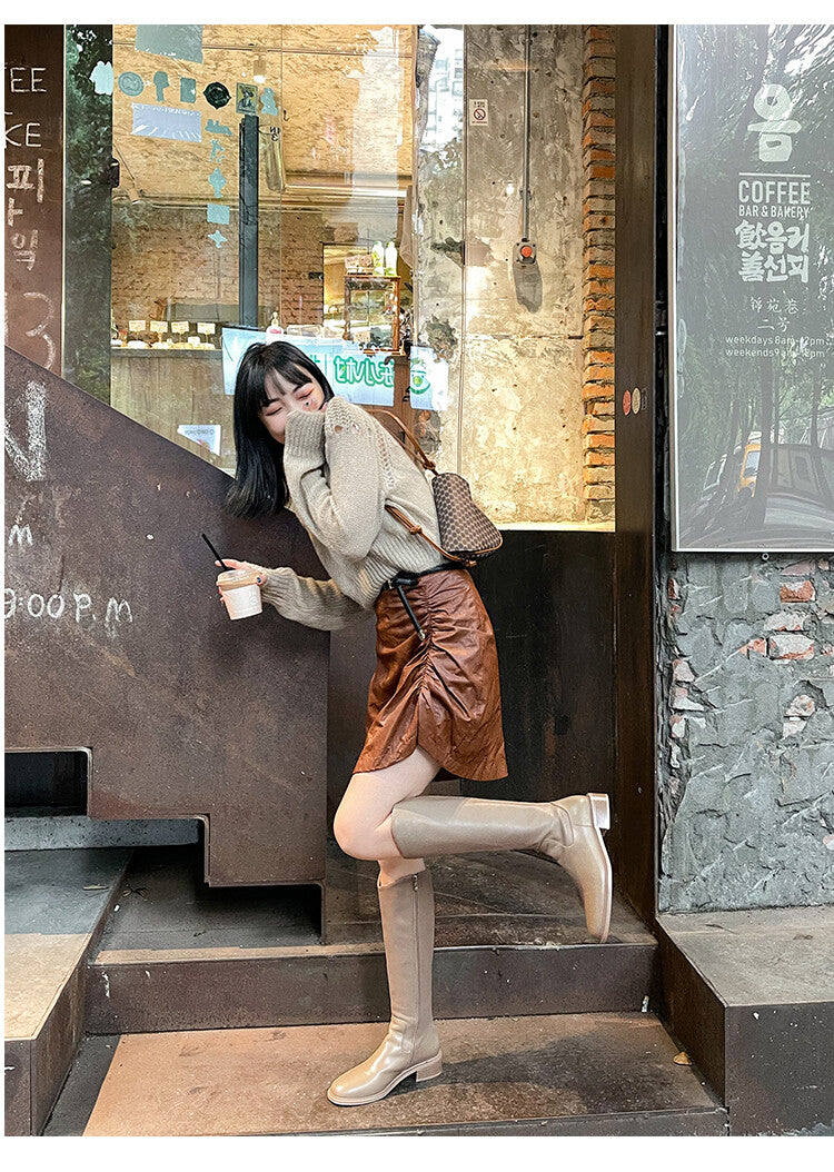 Karin Luna In Stock  Cowhide Niche Versatile Style Knight Boots