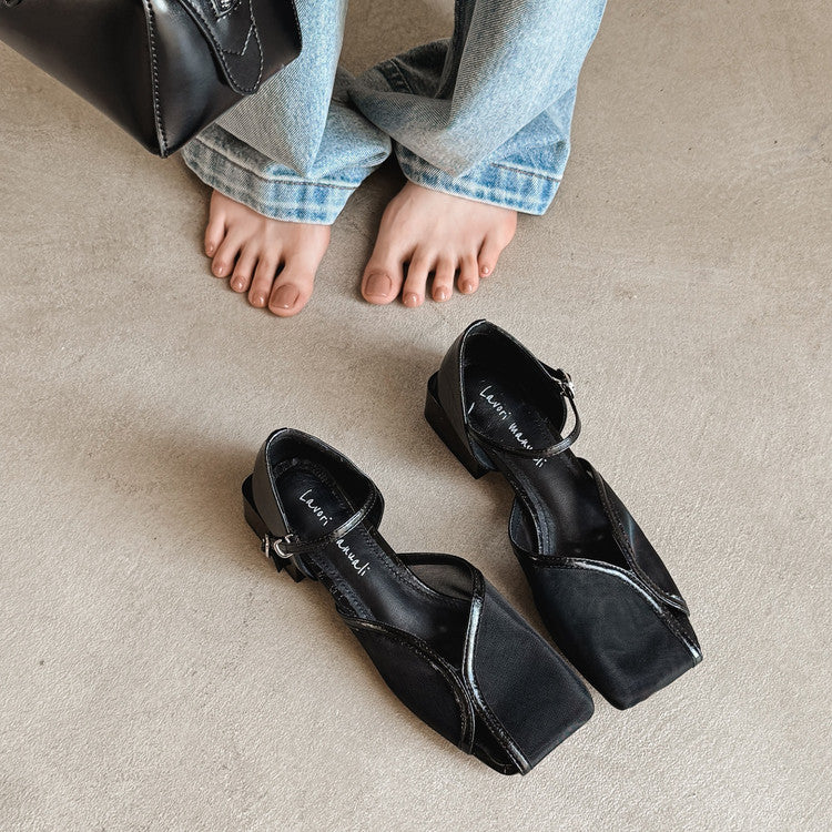 Karin Luna In Stock In Stock  Internet Celebrity Style Square Toe Mesh Chunky Heel Sandals