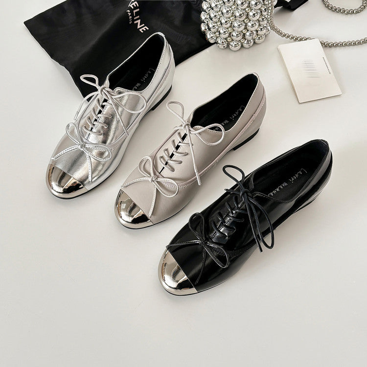 Karin Luna In Stock Spot Goods  Casual Lace-Up Metal Toe Bow Deep Mouth Single Shoes