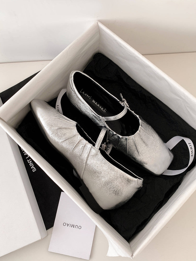 Karin Luna In Stock Spot Goods  Vintage Wrinkled One-Strap Granny Flats