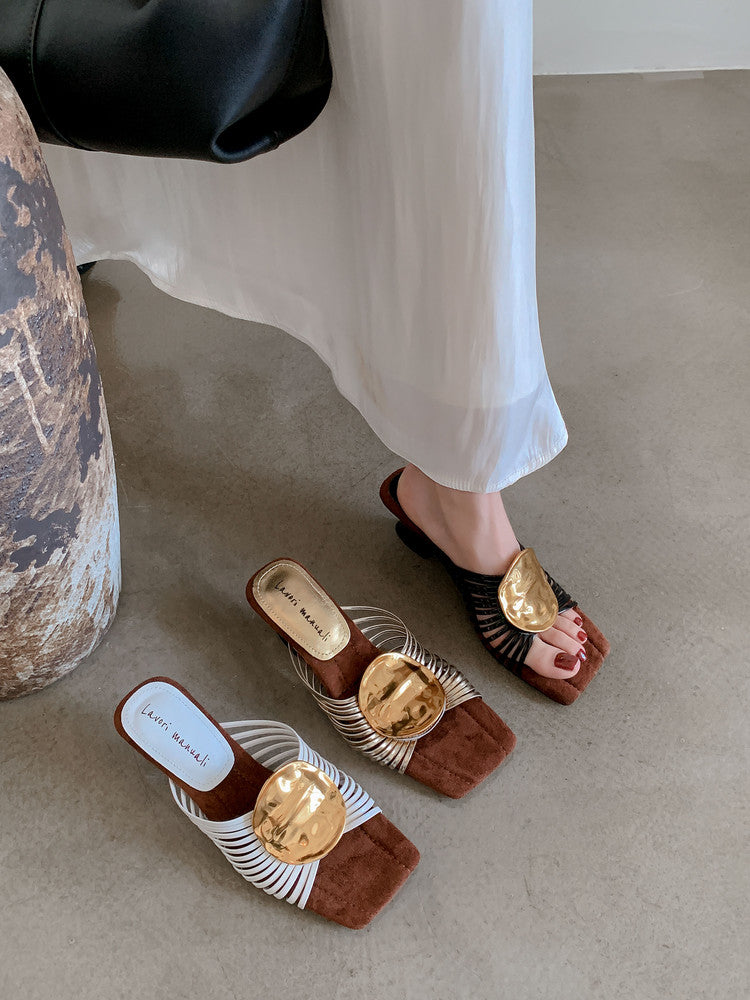 Karin Luna Bestseller Popular New Image  Comes with data plan included Resort Style Irregular Heel Thin Strap Slippers