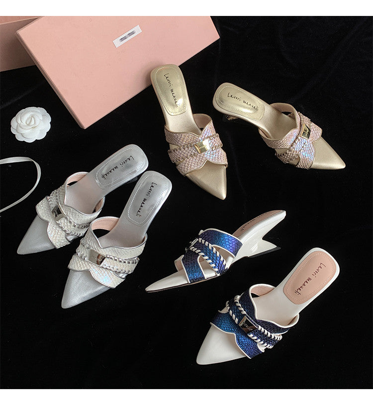 Karin Luna Fish Skin Series~Minimalist Pointed Toe Hot-Selling Unique Heel Slippers