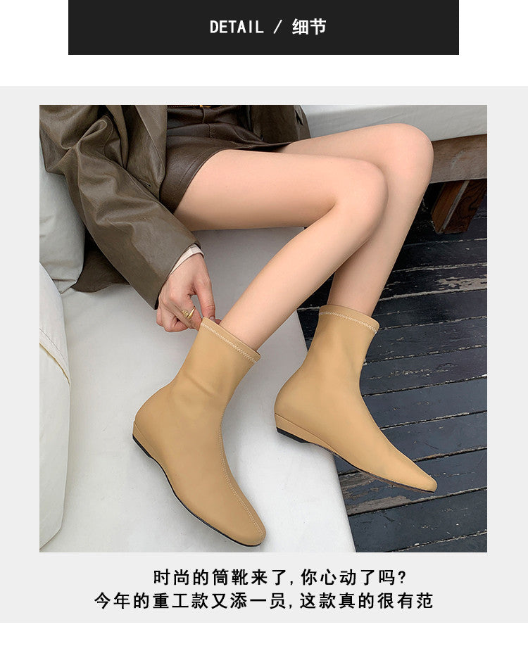 Karin Luna In Stock Spot Goods Round Toe Basic Stretch Slim Short Boots