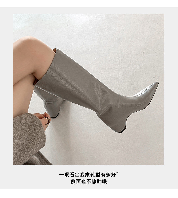 Karin Luna Minimalist Style High Tube Pointed Toe Hidden Heel Boots