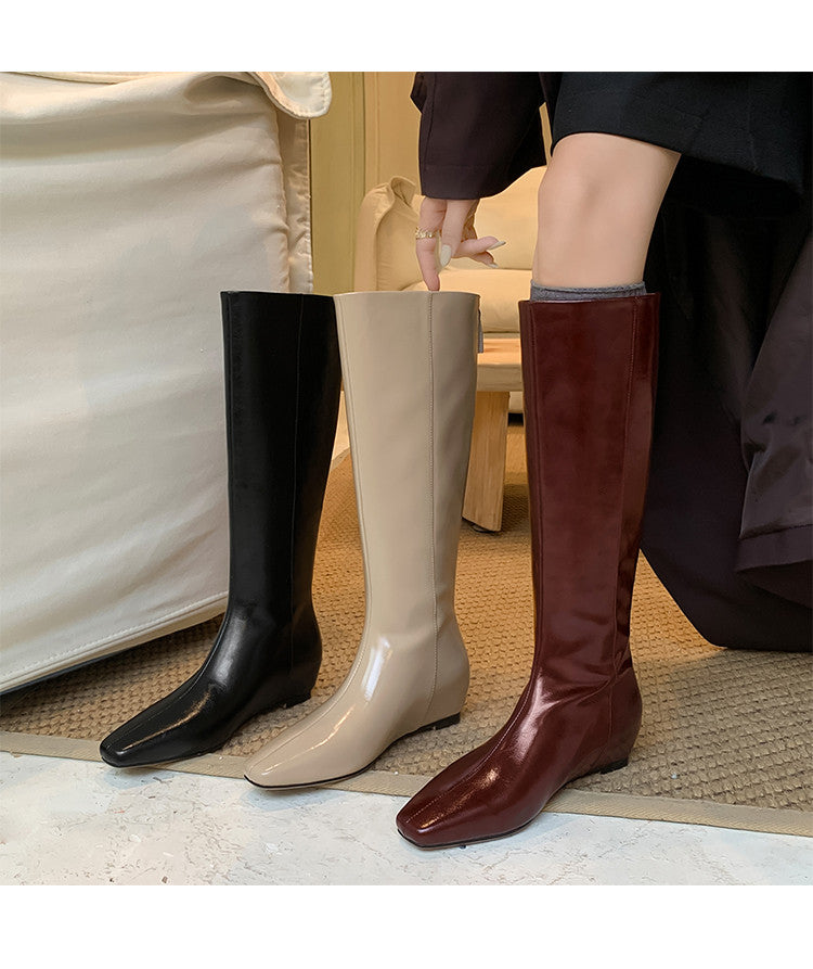 Karin Luna Minimalist Style Square-Toe Hidden Heel Long Boots