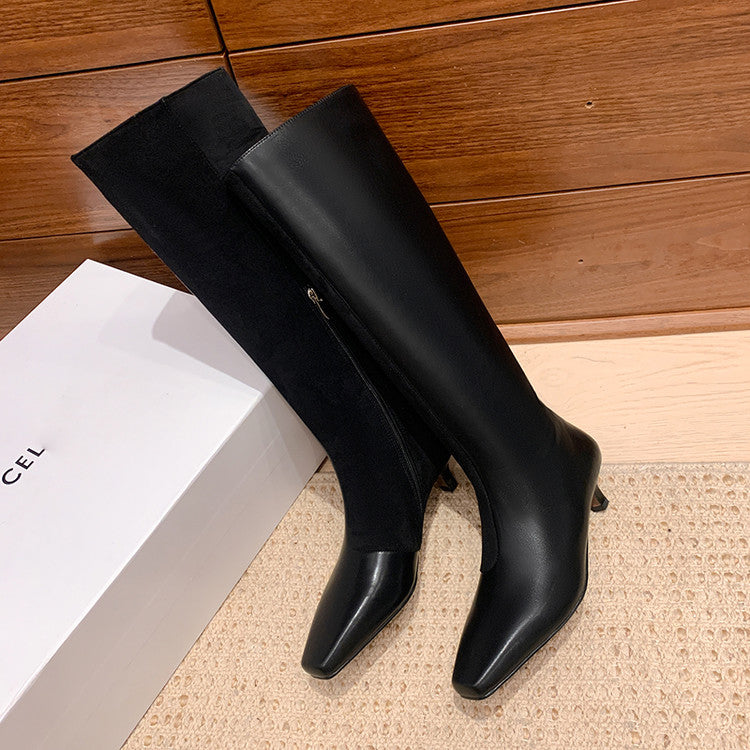 Karin Luna In Stock Spot Goods   Small Square Toe Thin Heel Elegant Slimming Long Boots