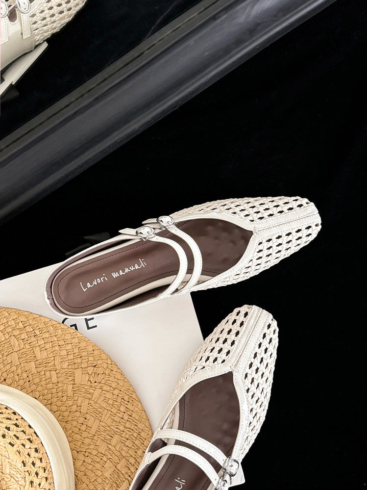 Karin Luna In Stock Spot Goods Hollow Woven One-Strap Closed-Toe Slippers