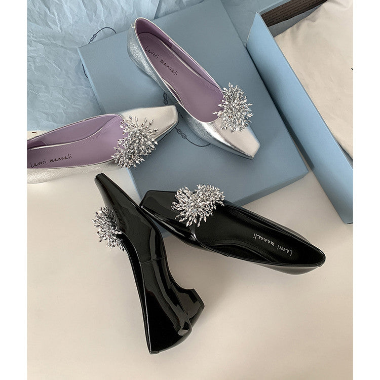 Karin Luna In Stock Spot Goods Exquisite Fireworks Buckle Small Square Toe Chunky Heel Commuter Shoes