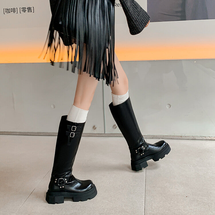 Karin Luna Full Cowhide  miumiu Popular Round Toe Thick Sole Beautiful and height-increasing