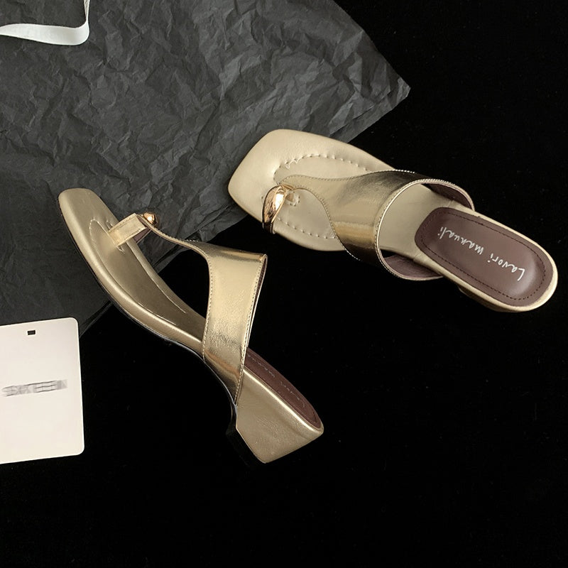 Karin Luna In Stock Spot Goods Clip-toe Square Toe Metal Buckle Minimalist Slippers