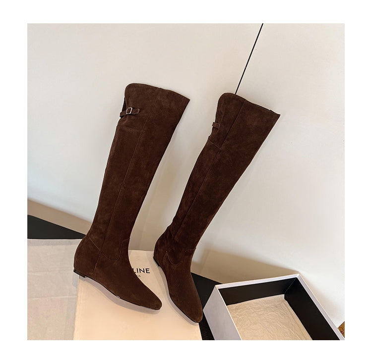 Karin Luna In Stock Spot Goods Vintage Cowhide Leather Two-Way Wear Pointed Toe Height-Increasing Long Boots