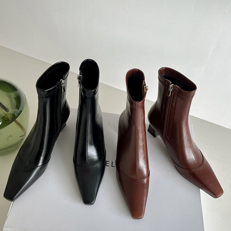 Karin Luna Elegant Small Square Toe Chunky Heel Slim Boots