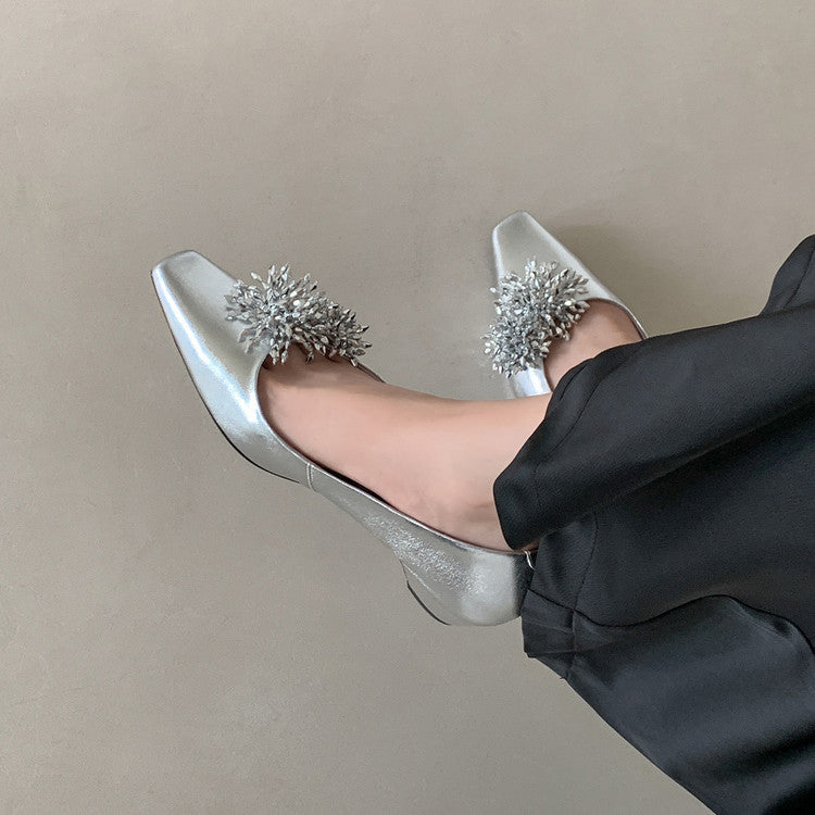 Karin Luna In Stock Spot Goods Exquisite Fireworks Buckle Small Square Toe Chunky Heel Commuter Shoes