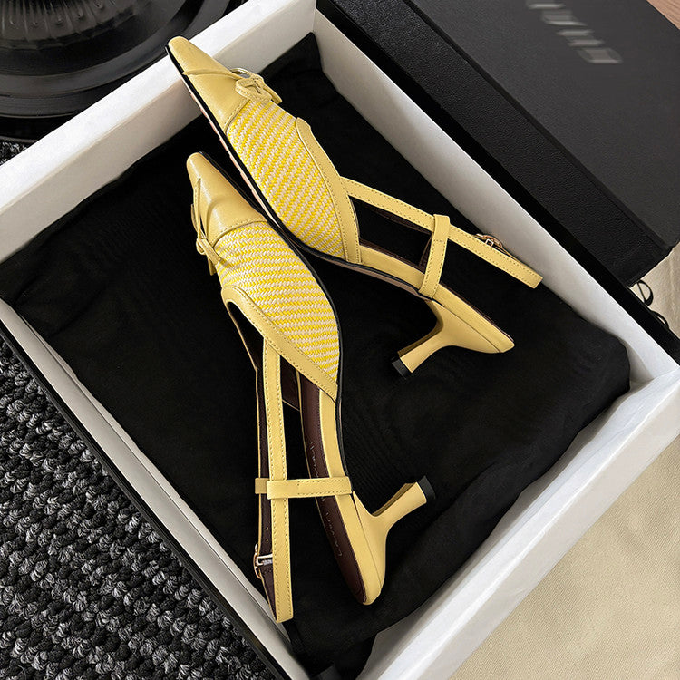Karin Luna In Stock Spot Goods Braided Style Elegant Thin Heel Pointed Toe Closed-Toe Sandals