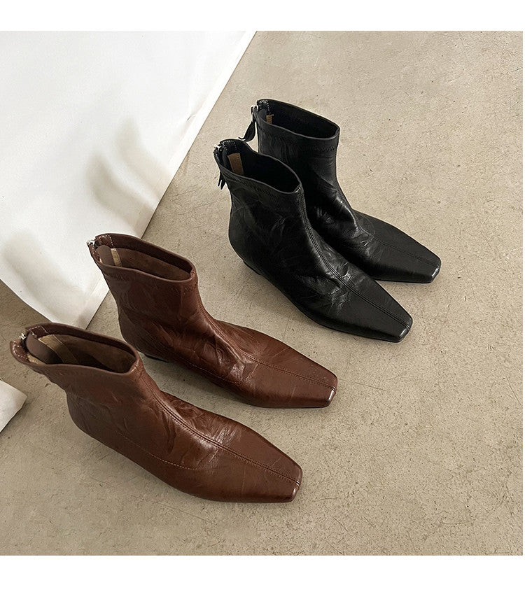 Karin Luna In Stock Spot Goods Slim Series  Hidden Wedge Small Square Toe Back Zipper Short Boots