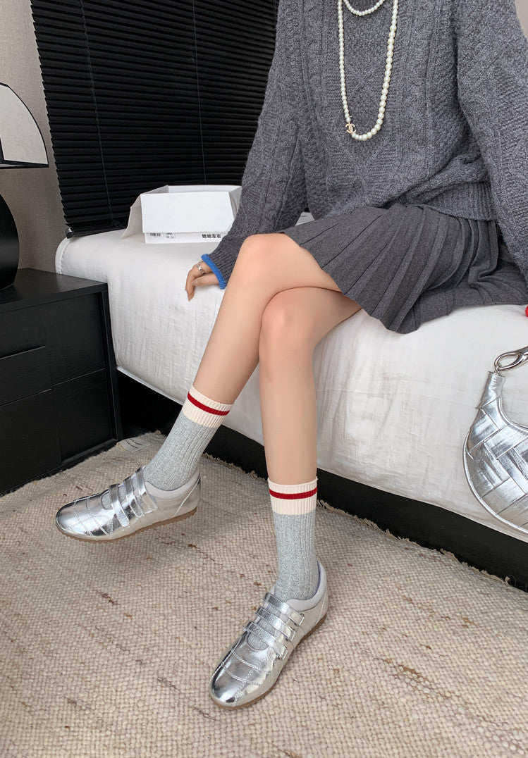 Karin Luna Casual Shoes Series~  In Stock In Stock Magic Tape Round Toe Internal Height Increase Single Strap Flats
