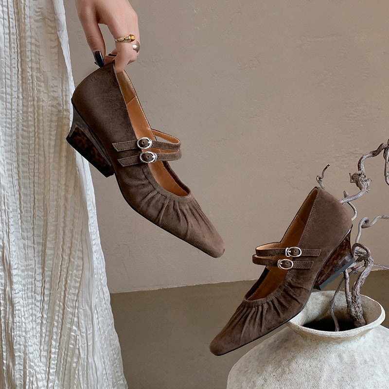Karin Luna Full Leather Inside and Out Popular Element Amber Heel Elegant French Style Single Shoes