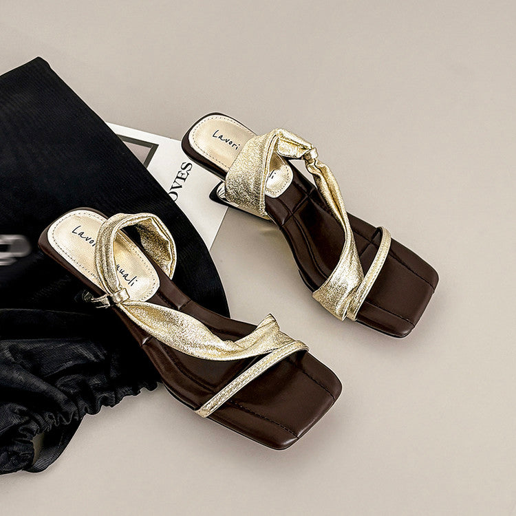 Karin Luna In Stock Spot Goods Minimalist Style Square-Toed Irregular Heel Slippers