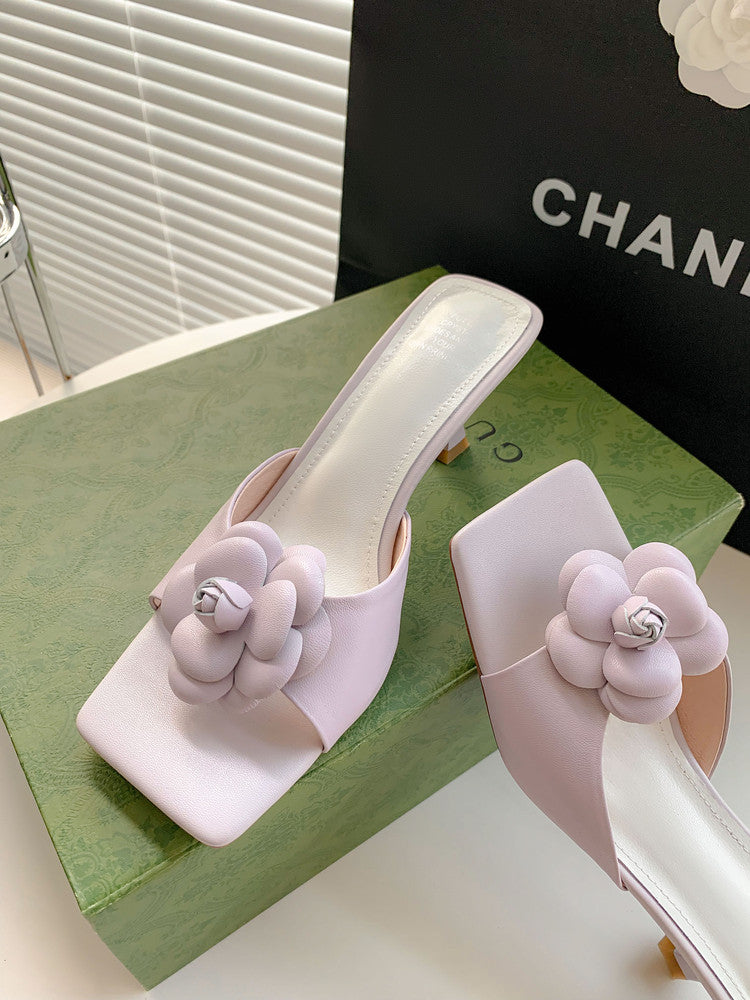 Karin Luna Flower of Wealth in the World~Says purple has a lot of charm Spot Goods Spot Goods  Three-Dimensional Camellia Elegant Sandals