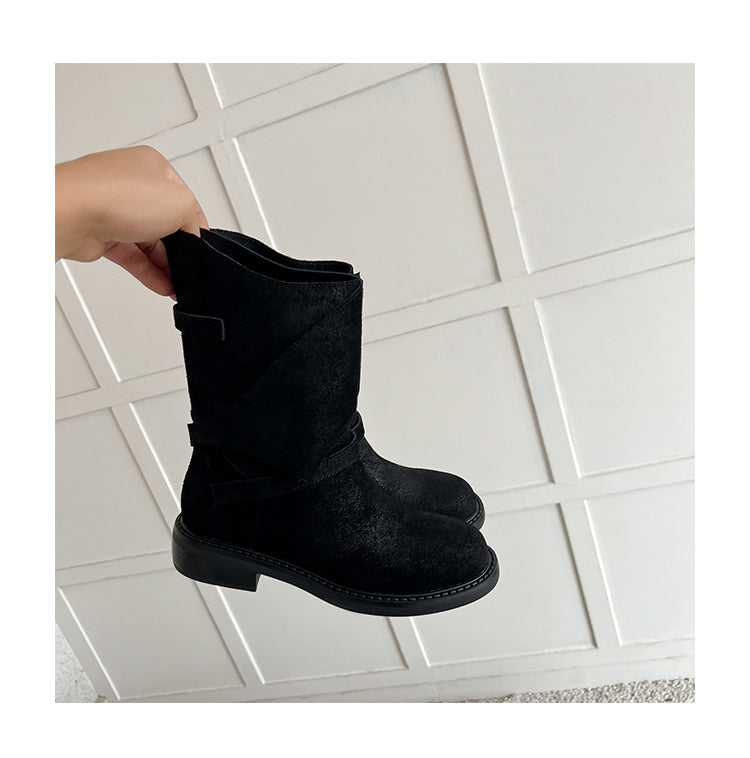 Karin Luna In Stock Spot Goods  Super textured Lazy Style Thick-Soled Ankle Boots