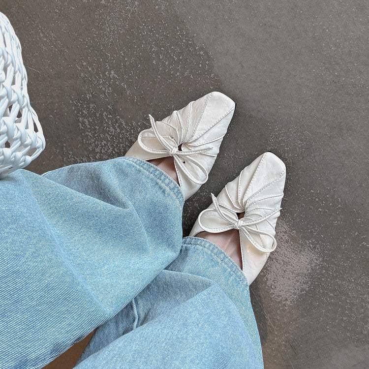 Karin Luna French Style Wrinkled Square Toe Height-Increasing Flats