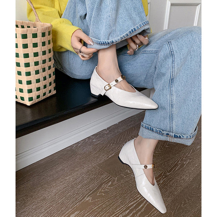 Karin Luna In Stock Spot Goods    Retro Classic Metal Camellia Irregular Heel Single Shoes