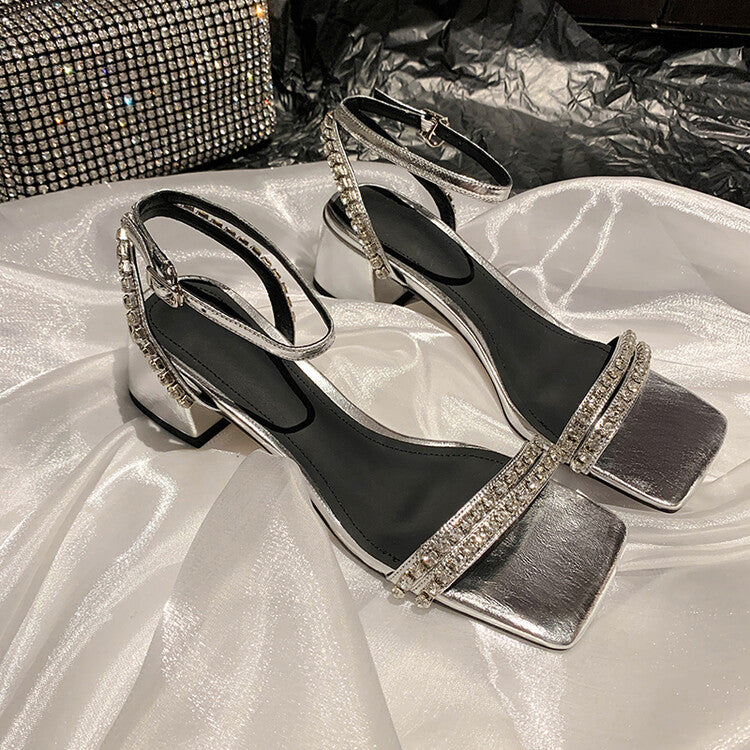 Karin Luna Classic Style   Rhinestone Strap Chunky Heel Open-Toe Sandals