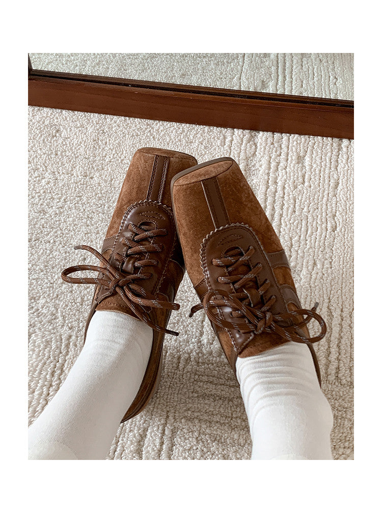 Karin Luna In Stock Spot Goods   Pig Nose Thin Strap Square Toe Patchwork Single Shoes