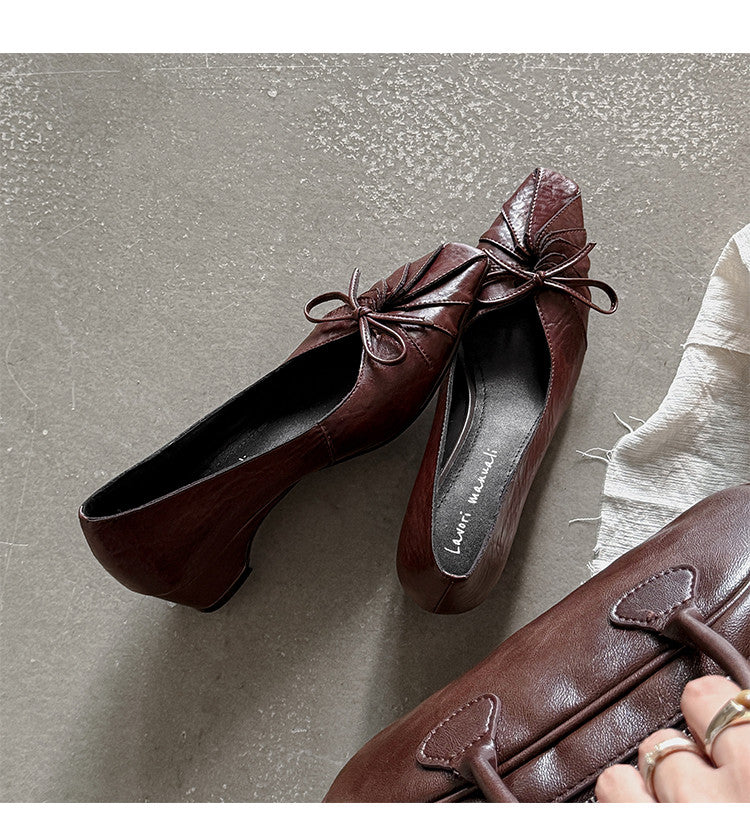 Karin Luna French Style Wrinkled Square Toe Height-Increasing Flats