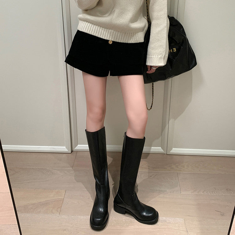 Karin Luna Basic Versatile Style Round Toe Chunky Heel Long Boots