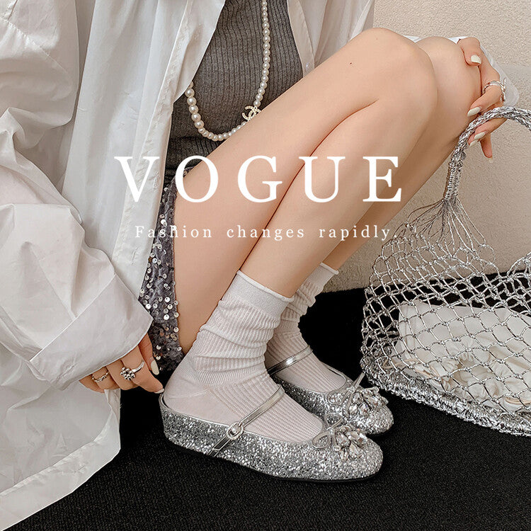 Karin Luna In Stock In Stock  Rhinestone One-Strap Round-Toe Slip-On Height-Increasing Soft Slippers