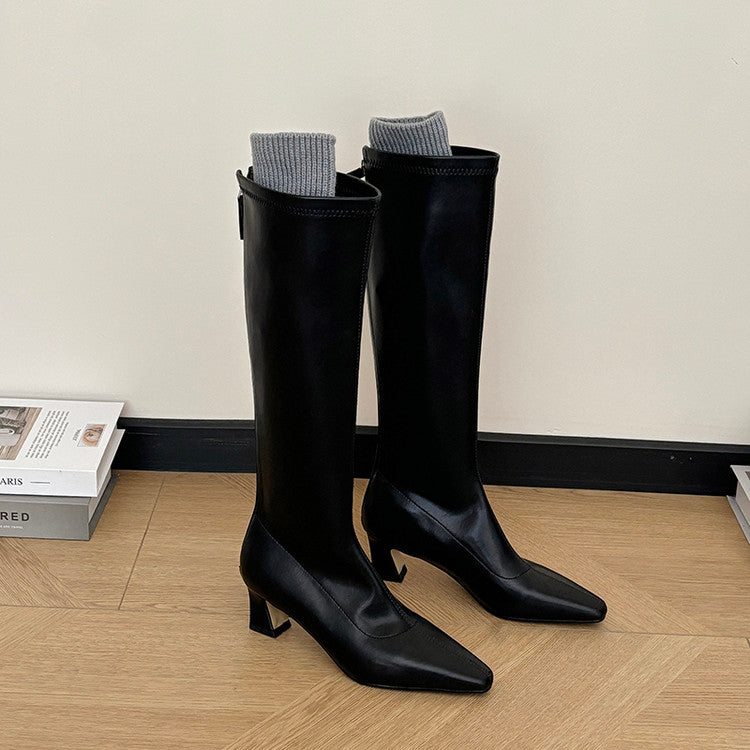 Karin Luna In Stock In Stock  Square Toe Chunky Heel Korean Style Elegant Long Boots