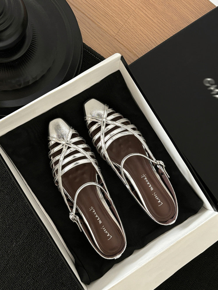 Karin Luna In Stock Spot Goods   French Retro Hollow Small Square Toe One-Strap Slippers