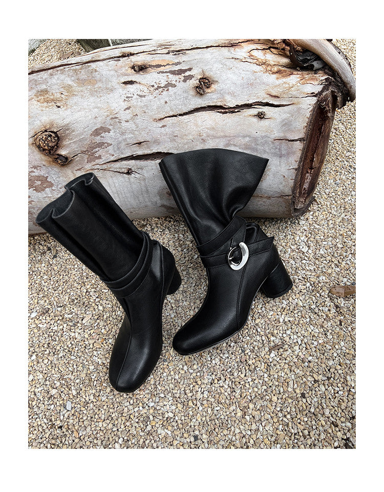 Karin Luna In Stock Spot Goods  Belt Buckle High Heel Large Tube Small Short Boots