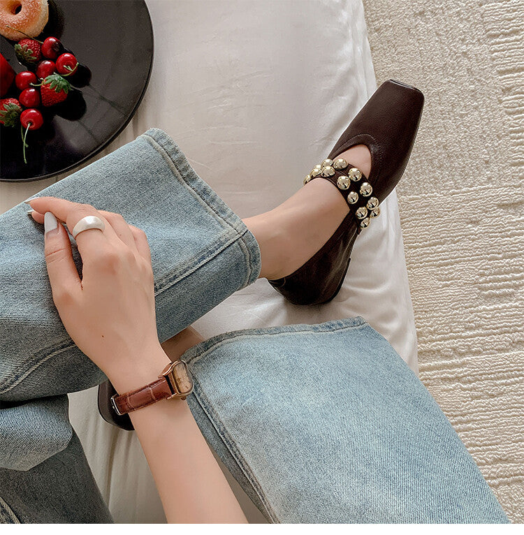 Karin Luna In Stock Spot Goods  Pig Nose Metal Strap Super Soft Granny Full Leather Mary Jane Shoes