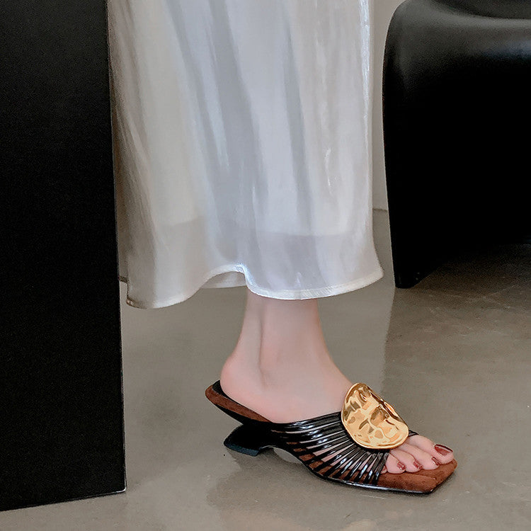 Karin Luna Bestseller Popular New Image  Comes with data plan included Resort Style Irregular Heel Thin Strap Slippers