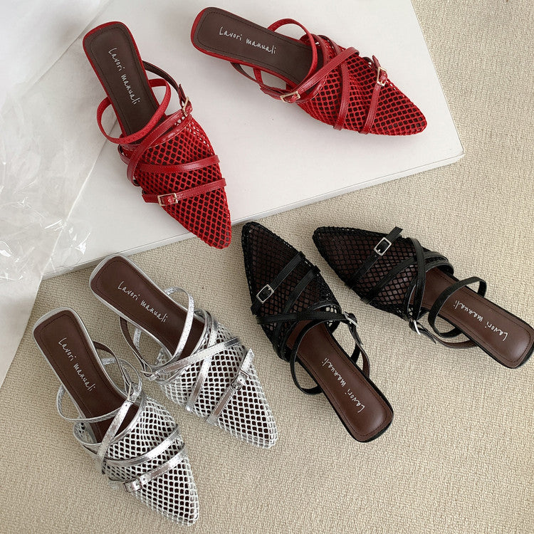 Karin Luna In Stock  Spot Goods  Mesh Series Elegant Closed-Toe Belt Buckle Slippers
