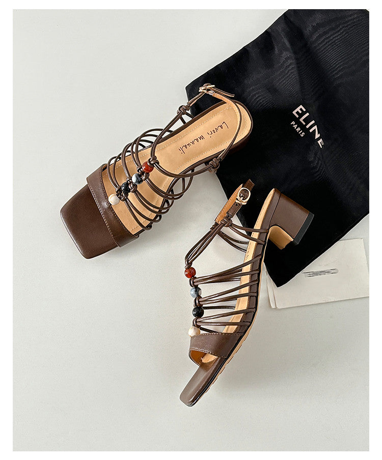 Karin Luna Bohemian Vacation Style~Square Toe Open Toe Sandals