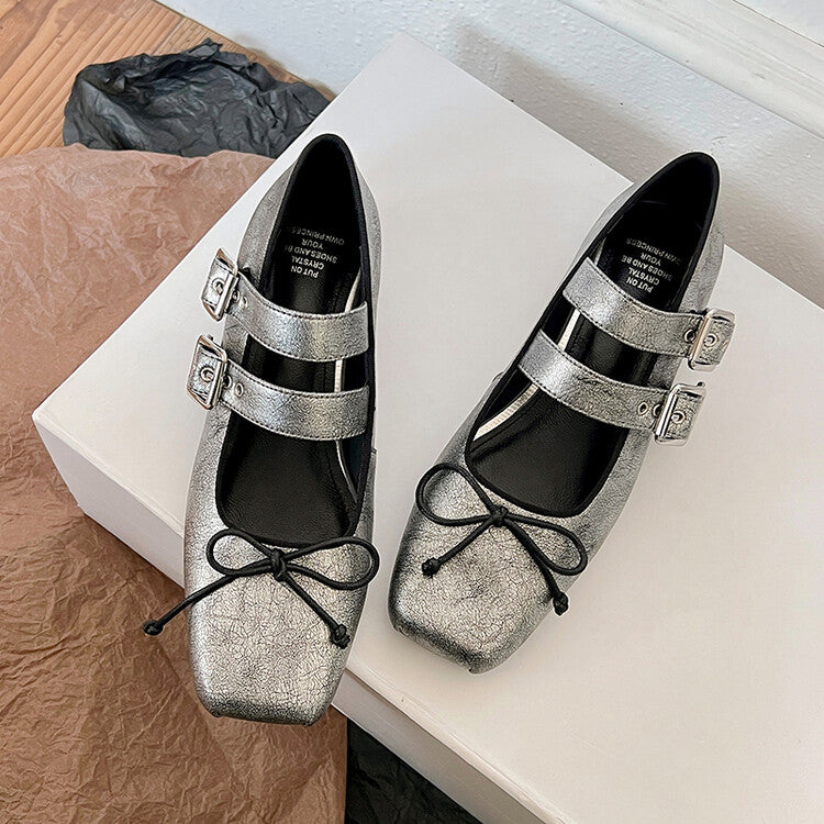 Karin Luna Future Sense silver~Spot Goods Spot Goods Hot-selling Bowknot Retro Belt Buckle Ballet Mary Jane Shoes